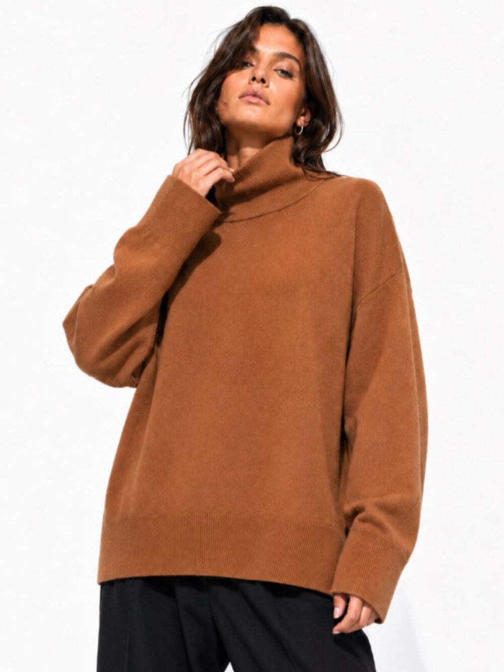 Aritzia Babaton Camel Wool Oversized Turtleneck Sweater M